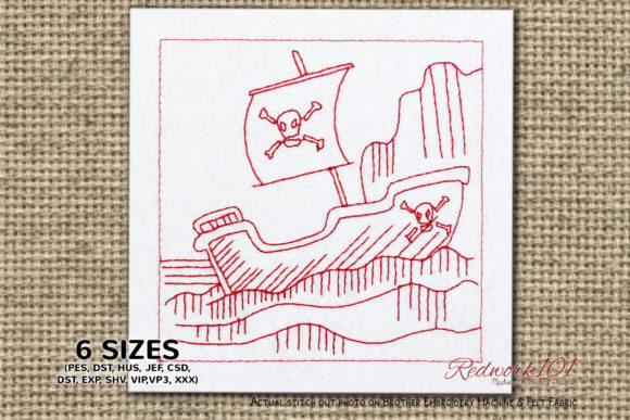 Pirate Ship Redwork Embroidery Design Review